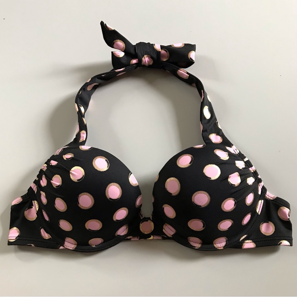 Victoria’s Secret • 34A • Halter Bombshell Push Up Bikini Top Pink Polka Dot
